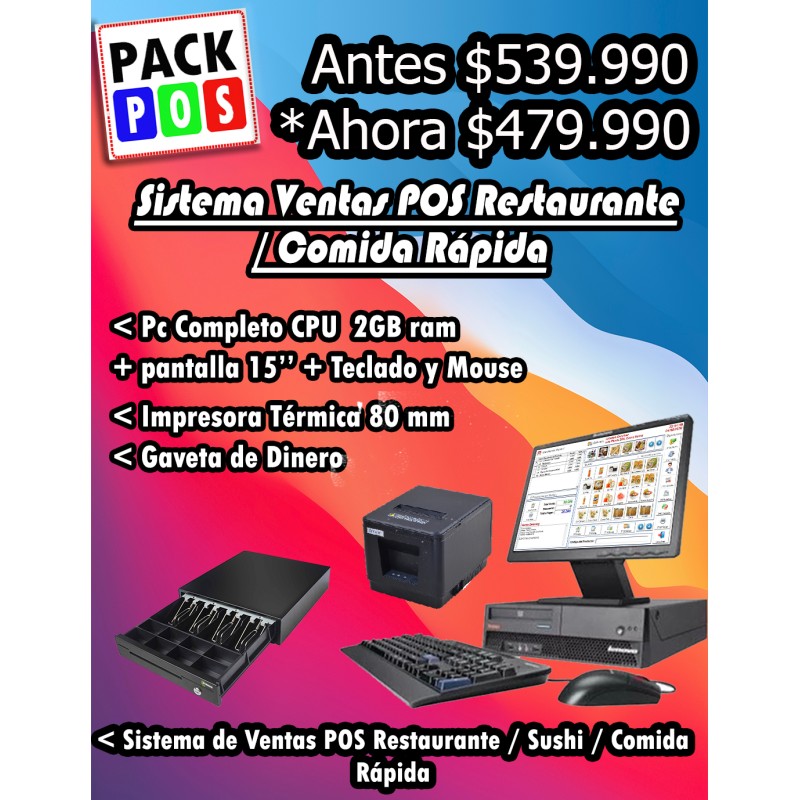 Pack Resto2 Pc 2GB Ram + Pantalla 15'' + Impresora 80mm