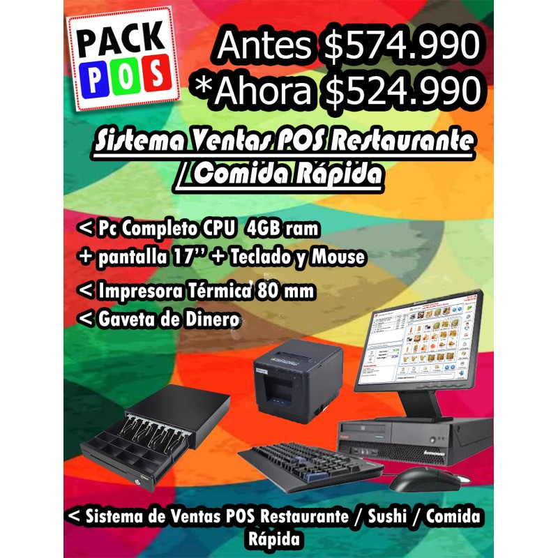 Pack resto3 PC 4GB Ram + Pantalla 17'' + Impresora 80mm