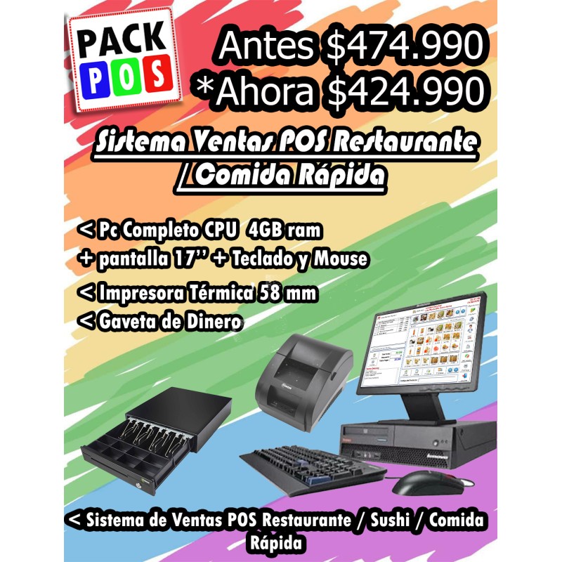 Pack resto4 PC 4GB Ram + pantalla 17'' + impresora 58mm